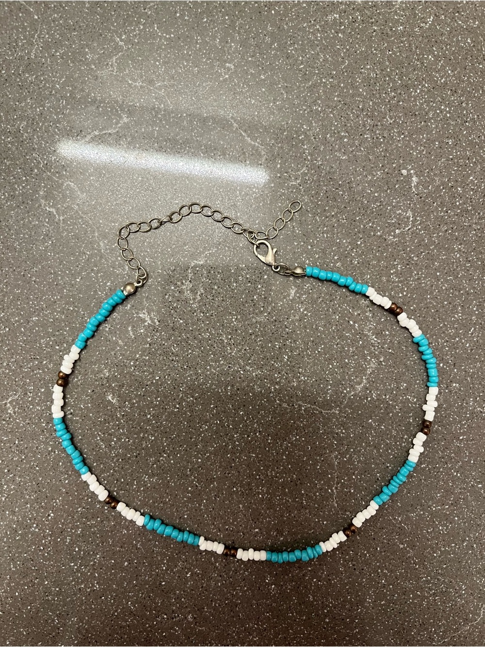 Old Navy Turquoise, White & Brown Seed Bead Necklace